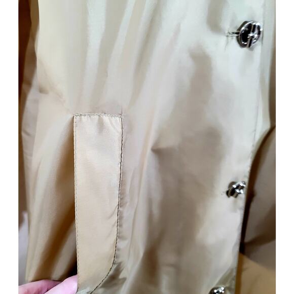 VTG Aqua Sheen Tan Brown Lightweight Raincoat Small Button Up Pocket Collard - Picture 5 of 8